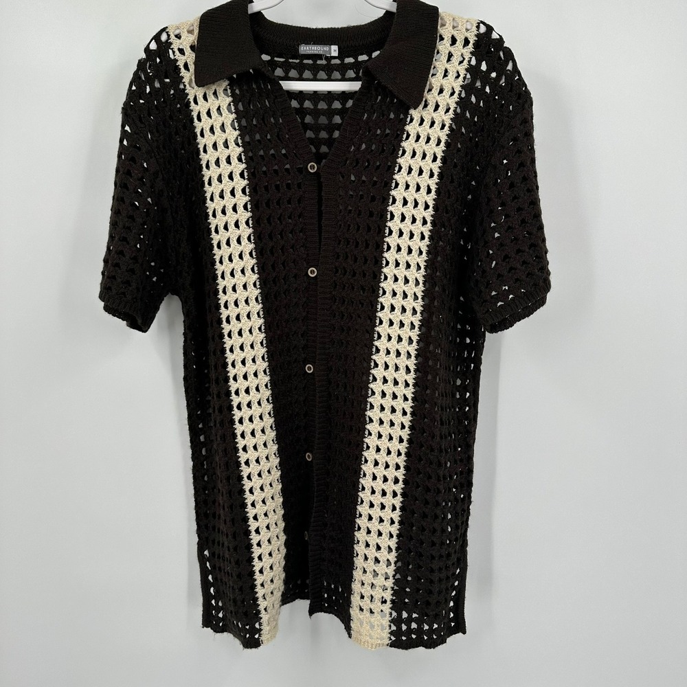 EARTHBOUND TRADING CO Mens Crochet Knit‎ Polo Size M Shirt Short Sleeve Brown